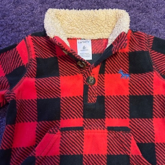 Carter's buffalo plaid fleece pull over jacket and pant set - 6 months - Picture 5 of 7